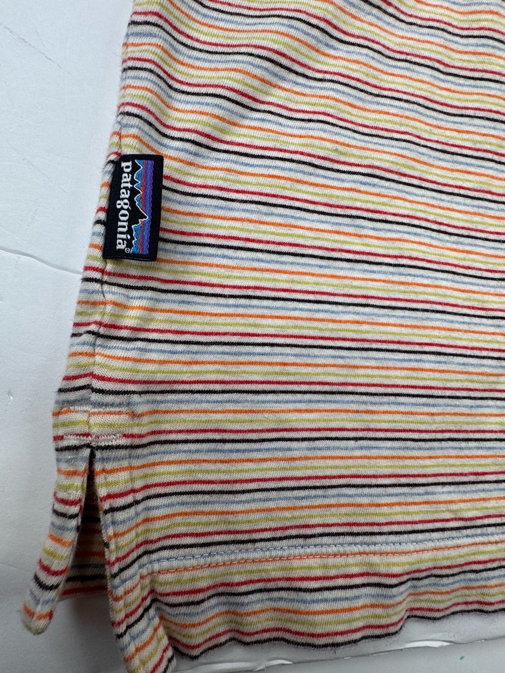 Patagonia Polo Men Small Beige Multicolored Striped Short Sleeve Hiking Outdoor - Picture 5 of 10